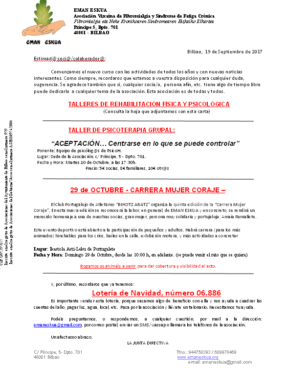 Carta de Actividades septiembre 2017