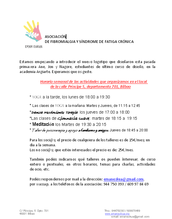 Horario Actividades, Curso 2017-18