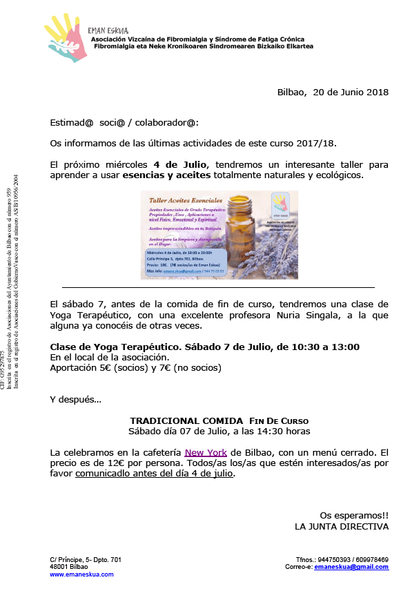 Carta Final de curso 2017-18