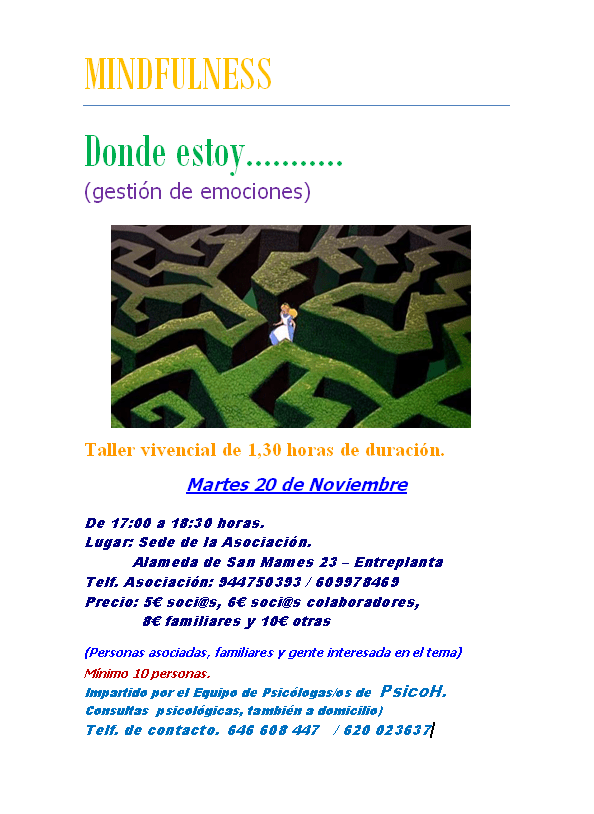 20-11-2018. Mindfulness. Donde estoy….Gestión de emociones